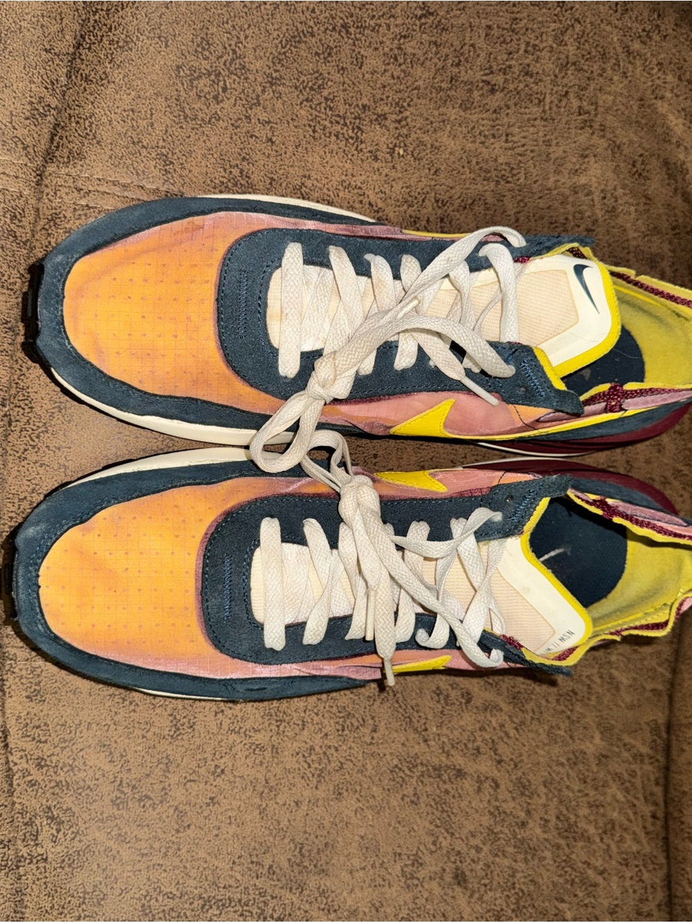Nike Orange-to-Pink Gradient with Navy & Yellow Suede Runners